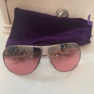 Christian Dior silver bling aviator sunglasses rose tinted lenses Gorgeous! Pink